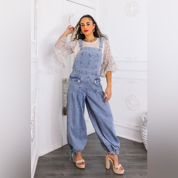 Women's Blue Denim Overalls - Picture 3 of 7